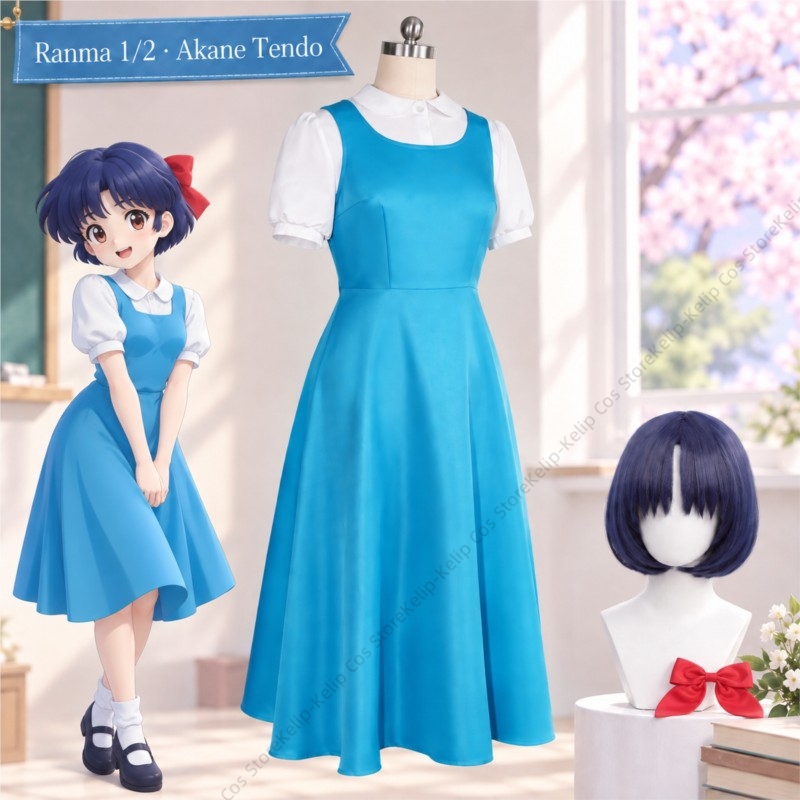 Ranma 1/2 Akane Tendo Cosplay  - Anime Cosplay Blue Hair 评论和价格